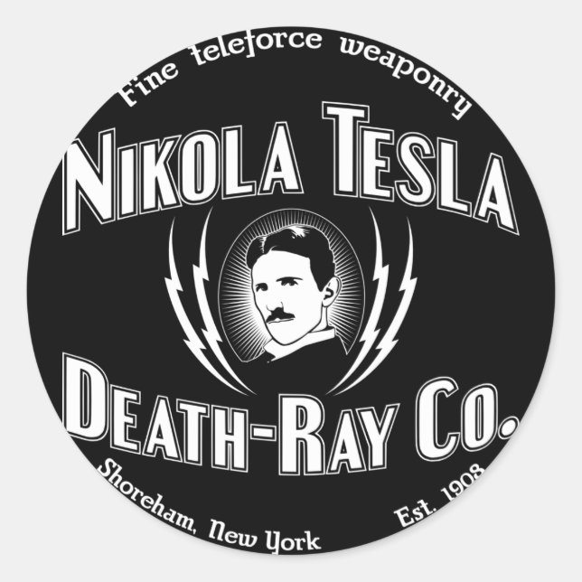 Sticker Rond Nikola Tesla Death-Ray Co. (Devant)