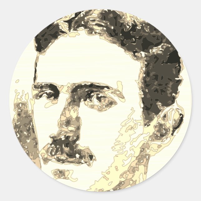 Sticker Rond Nikola Tesla Dessin À Sepia (Devant)