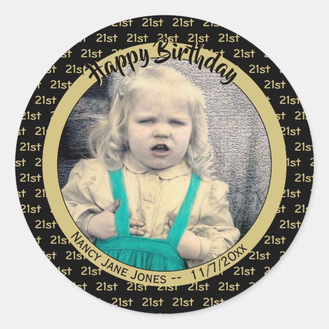 Sticker Rond N'importe quel âge, photo Numéro d'anniversaire Mo (Devant)