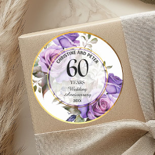 Sticker Rond N'importe quel mariage (60) Cadre doré Roses Anniv