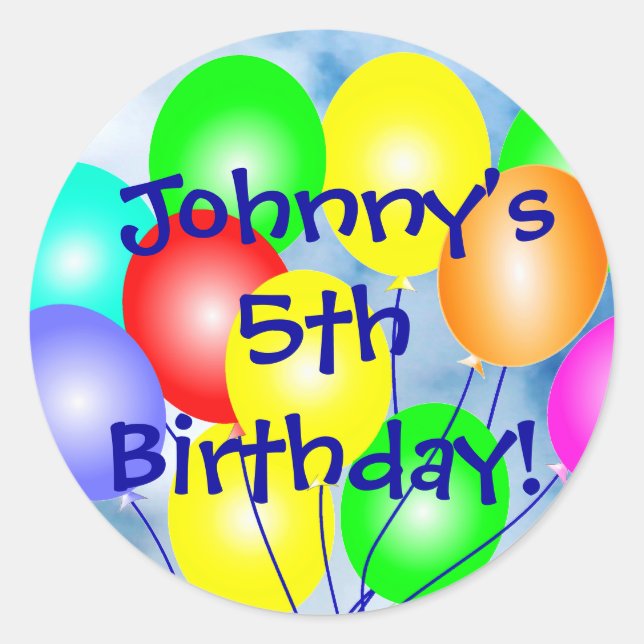 Sticker Rond N'importe quel nom et âge Coloré Ballons d'anniver (Devant)