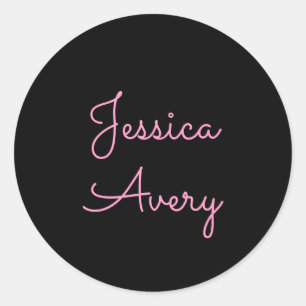 Sticker Rond N'importe quel nom Joli script rose éditable sur