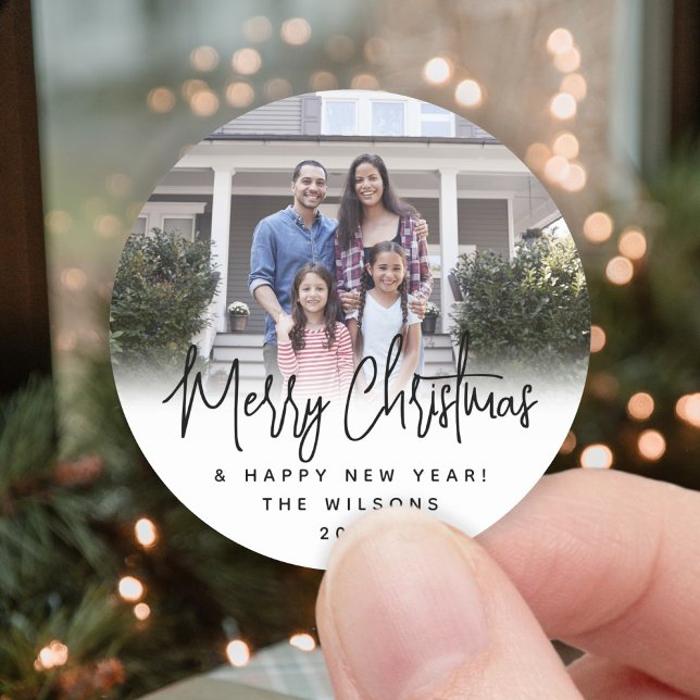 Sticker Rond N'Importe Quel Texte Moderne Script Simple Photo N (Créateur téléchargé)