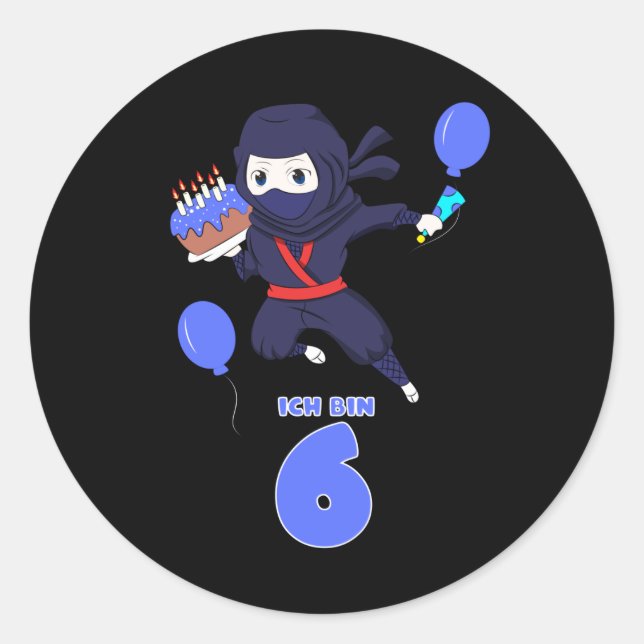 Sticker Rond NINJA ANNIVERSAIRE 6 6e anniversaire Boy Comic Lov (Devant)