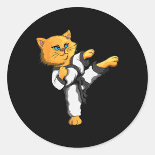Sticker Rond Ninja Cat Karate Martial Arts Taekwondo Chat Propr