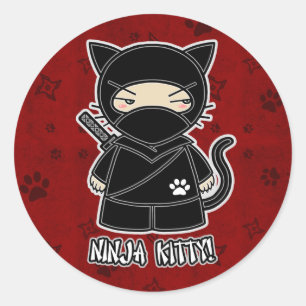 Sticker Rond Ninja Kitty ! Dans l'autocollant rouge