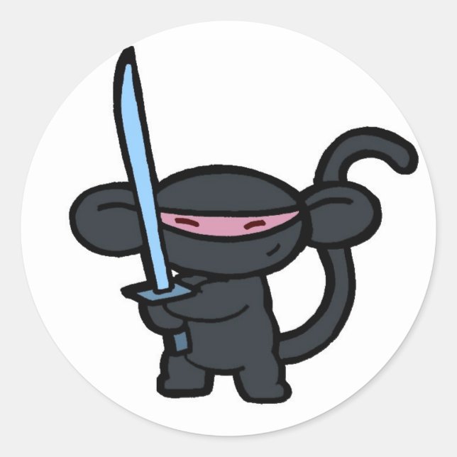 Sticker Rond Ninja noir avec épée - Pas de mots (Devant)