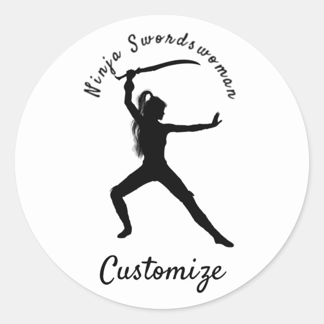 Sticker Rond Ninja Swordswoman Silhouette Thunder_Cove (Devant)
