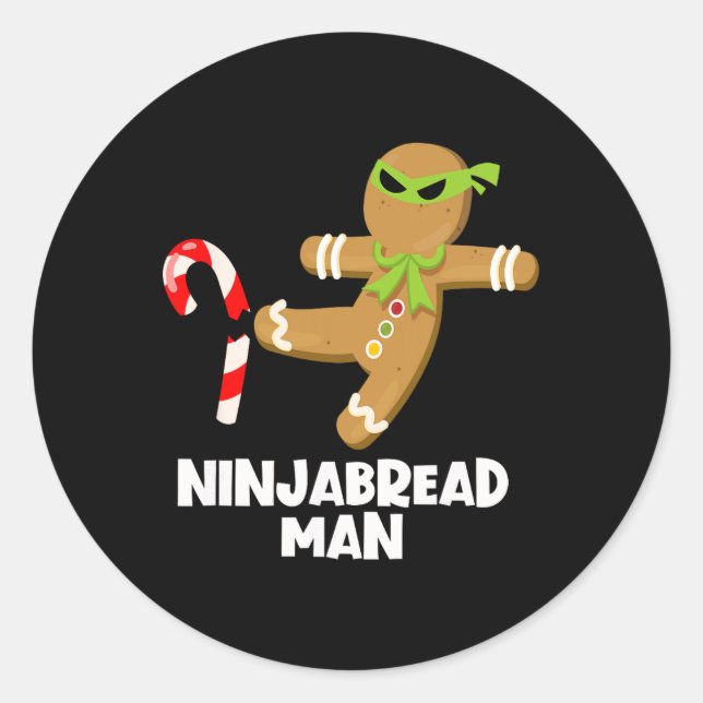 Sticker Rond Ninjabread homme fun ginja kicking sucre de canne  (Devant)