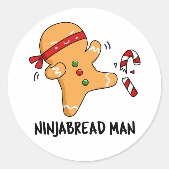 Sticker Rond Ninjabread Man Funny Gingerbread Pun (Devant)
