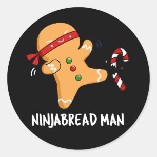 Sticker Rond Ninjabread Man Funny Gingerbread Pun Dark BG