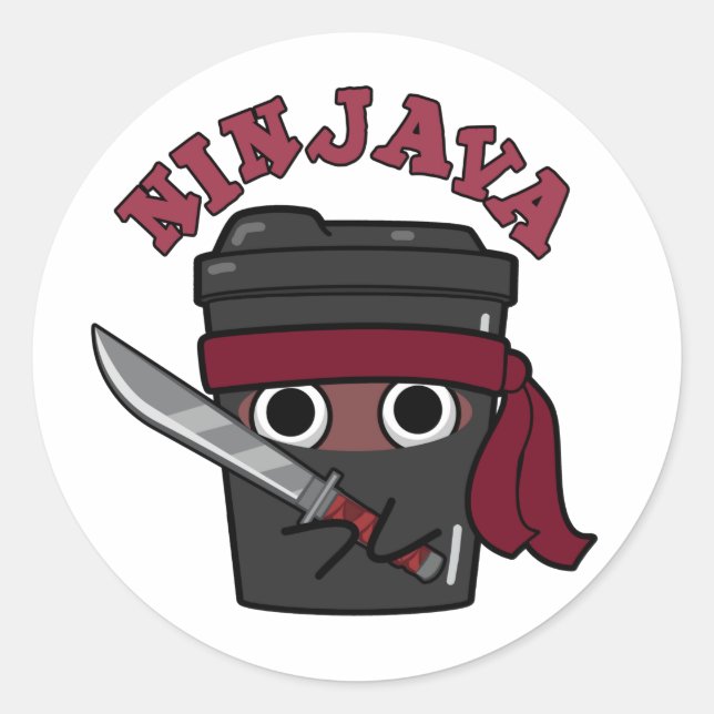 Sticker Rond Ninjava Funny Ninja Java Pun café (Devant)