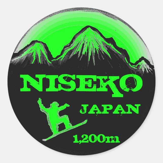 Sticker Rond Niseko Japan snowboard vert art souvenir autocolla (Devant)