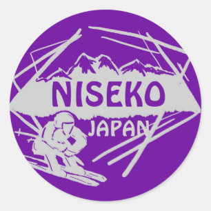 Sticker Rond Niseko Japon logo gris violet ski