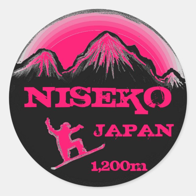 Sticker Rond Niseko Japon snowboard rose art souvenir autocolla (Devant)