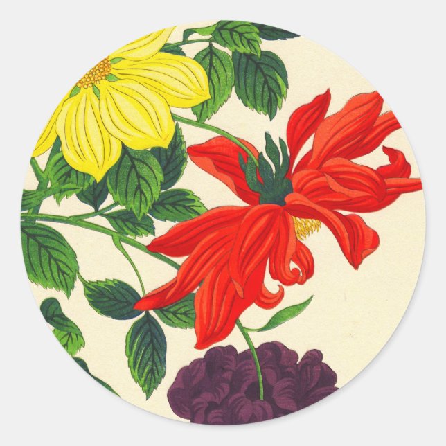 Sticker Rond Nishimura Hodo Dahlias fleurs japonaises orientale (Devant)