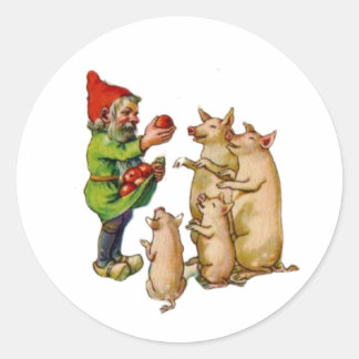 Sticker Rond Nisse Gnome norvégienne vintage avec des cochons d
