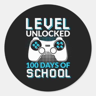 Sticker Rond Niveau 100 Jours De L'École Déverrouillé Gamer Ner
