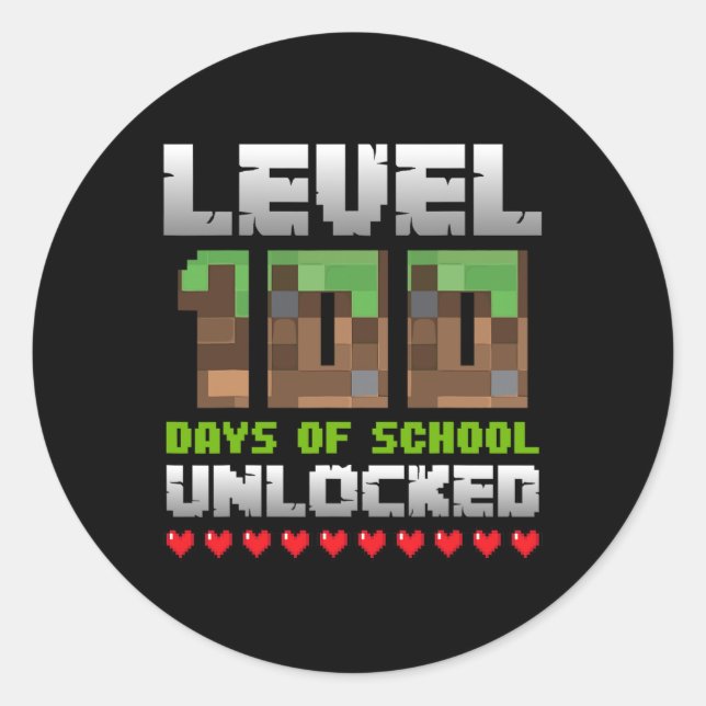 Sticker Rond Niveau 100 Jours d'école débloqués Gaming Pixel 10 (Devant)