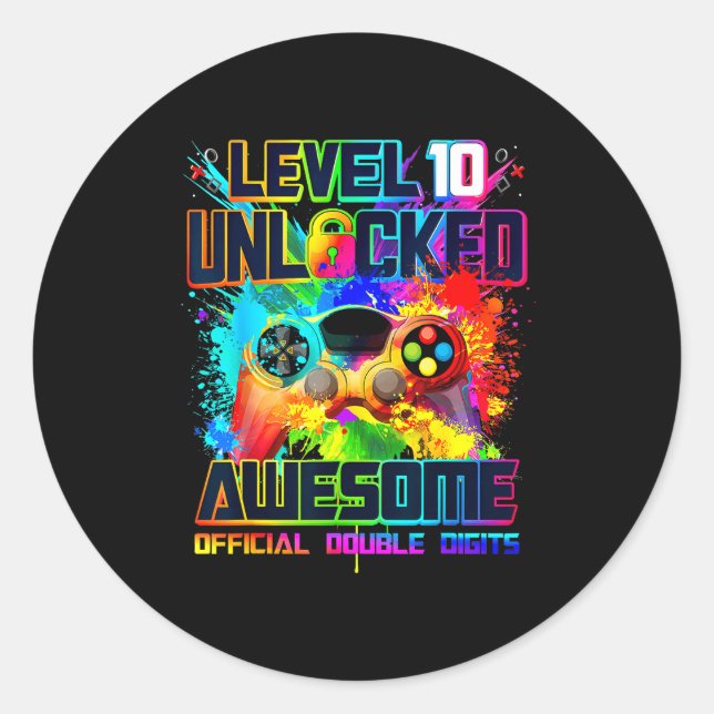 Sticker Rond Niveau 10 Débloqué Anniversaire de garçon de jeu i (Devant)