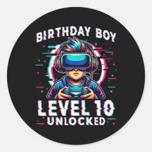 Sticker Rond Niveau 10 Déverrouillé 10 ans Anniversaire Gamer F