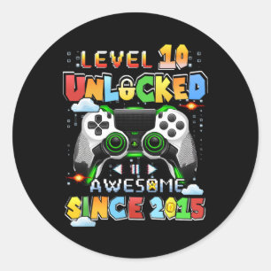 Sticker Rond Niveau 10 Jeu vidéo déverrouillé 10 ans 10 Birt