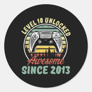Sticker Rond Niveau 10 Jeu vidéo déverrouillé 10 ans garçon 10e
