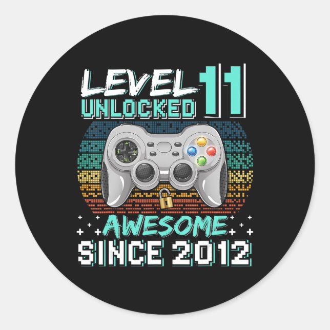 Sticker Rond Niveau 11 Déverrouillé Awesome 2012 jeu vidéo 11th (Devant)