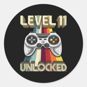 Sticker Rond Niveau 11 Déverrouillé Retro Video Jeu 11e anniver
