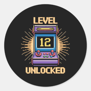 Sticker Rond Niveau 12 Débloquer Anniversaire Joueur Vidéo G 12