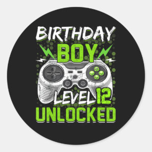 Sticker Rond Niveau 12 Déverrouillé Gamer 12e Anniversaire Cade