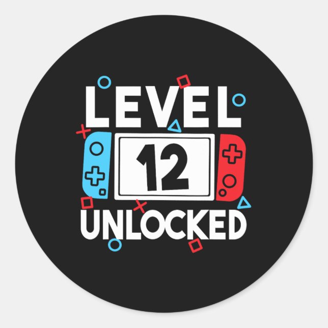 Sticker Rond Niveau 12 Déverrouillé Jeu vidéo 12e Anniversaire  (Devant)