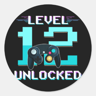 Sticker Rond Niveau 12 Gamer déverrouillé 12e anniversaire Cade