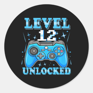 Sticker Rond Niveau 12 Gamer déverrouillé 12e Anniversaire Vidé
