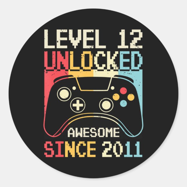 Sticker Rond Niveau 12 Jeu vidéo déverrouillé 12e anniversaire  (Devant)
