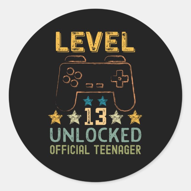 Sticker Rond Niveau 13 déverrouillé adolescent officiel amusant (Devant)