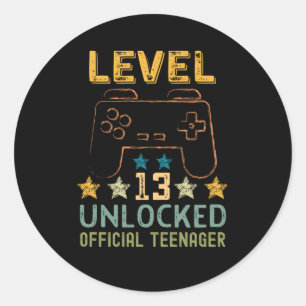 Sticker Rond Niveau 13 déverrouillé adolescent officiel amusant