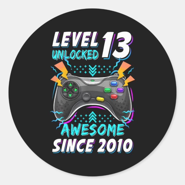 Sticker Rond Niveau 13 Gamer déverrouillé 13E Anniversaire 13 (Devant)