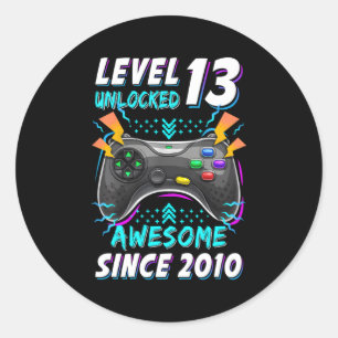 Sticker Rond Niveau 13 Gamer déverrouillé 13E Anniversaire 13