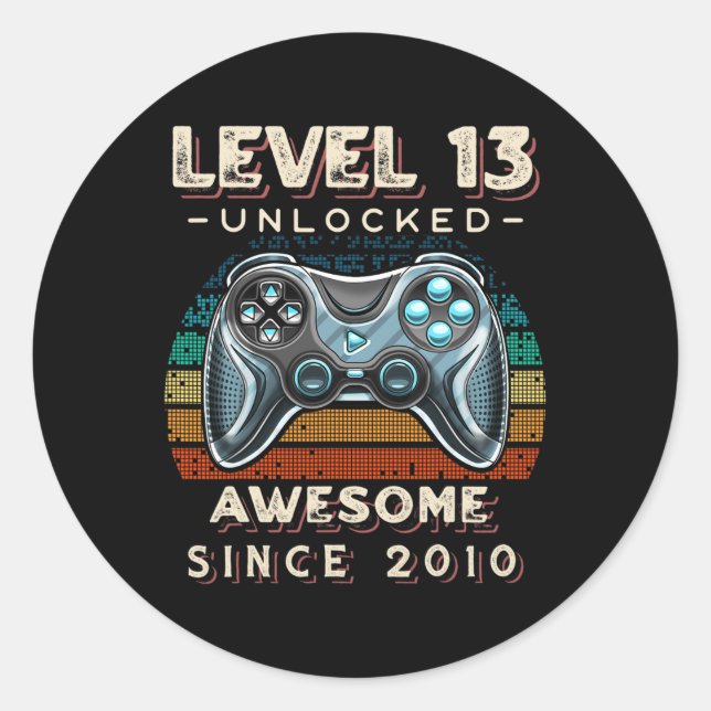 Sticker Rond Niveau 13 Jeu vidéo déverrouillé 13e anniversaire  (Devant)