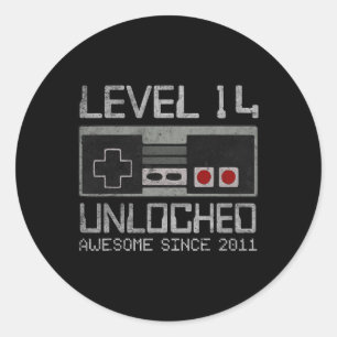 Sticker Rond Niveau 14 Débloqué 14e Anniversaire Vidéo de 14 An