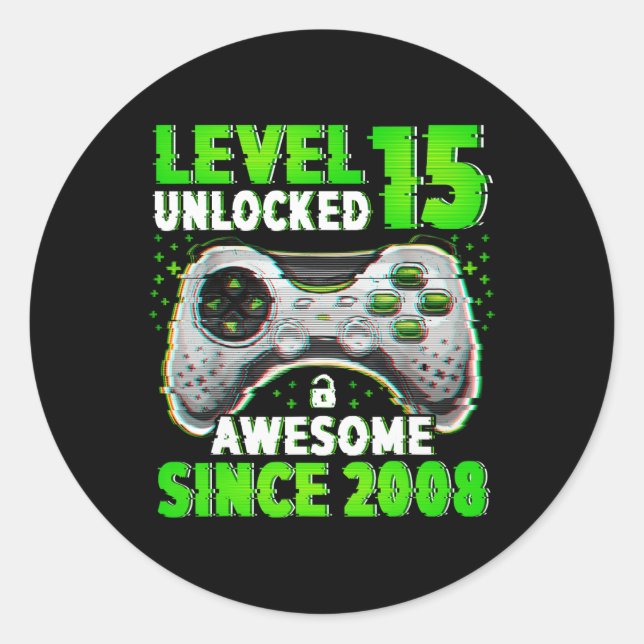 Sticker Rond Niveau 15 Jeu vidéo déverrouillé 15 ans garçon 15e (Devant)