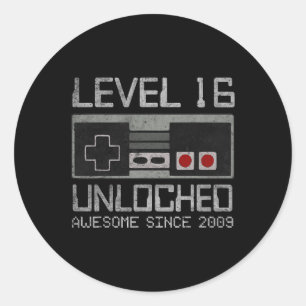 Sticker Rond Niveau 16 Débloqué 16e Anniversaire Vidéo 16 Ans 