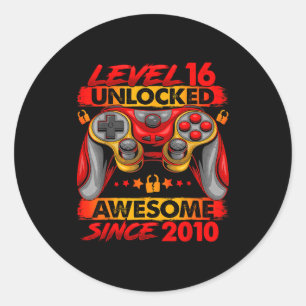 Sticker Rond Niveau 16 Débloqué Garçons de 16 ans 16e Anniversa