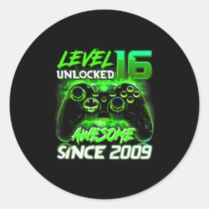Sticker Rond Niveau 16 Débloqué T-shirt Drôle de Joueur de Jeu 