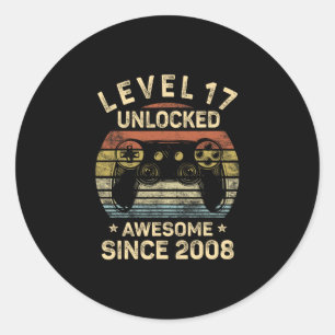 Sticker Rond Niveau 17 Débloqué 17e Anniversaire Cadeaux 17 Ans