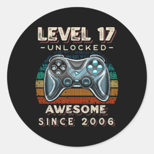 Sticker Rond Niveau 17 Jeu vidéo déverrouillé 17e anniversaire