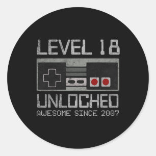 Sticker Rond Niveau 18 Débloqué 18e Anniversaire Vidéo de 18 An