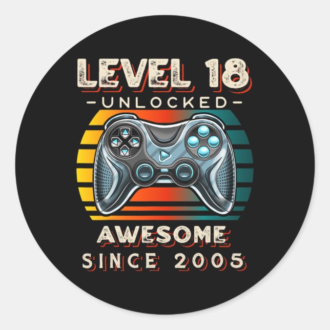 Sticker Rond Niveau 18 Jeu vidéo déverrouillé 18e anniversaire  (Devant)