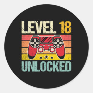 Sticker Rond Niveau 18 Jeu vidéo Vintage déverrouillé 18e anniv